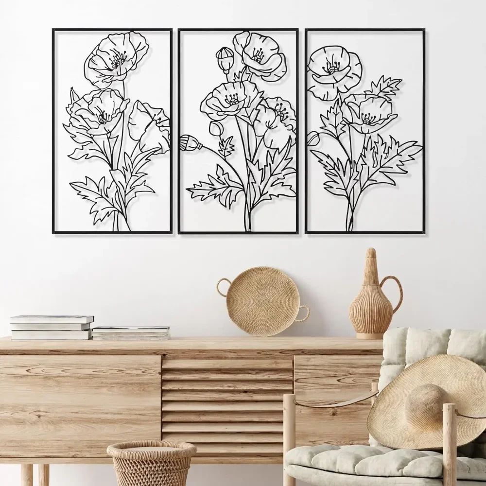 3Pcs Black Art Minimalist Flower Wall Decor – Bedroom, Bathroom, Kitchen Floral Wall Sculpture, Elegant Home Decoration - Image 5