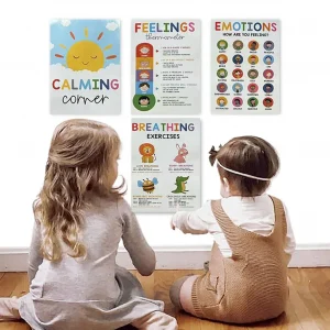 12pcs Calming Corner Classroom Posters Feelings Wheel Chart & Emotions Poster for Kids Calm Down Corner Mental Health Wall Decor