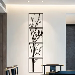 4pcs, Fashionable Black Metal Bird Branch Wall Art - Decorative Art Home and Office Indoor/Outdoor Decoration, Perfect Gift