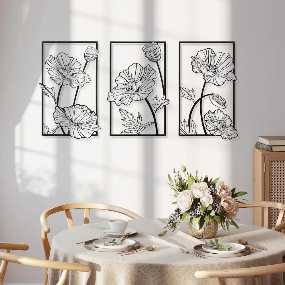 3Pcs Black Art Minimalist Flower Wall Decor – Bedroom, Bathroom, Kitchen Floral Wall Sculpture, Elegant Home Decoration - Image 4
