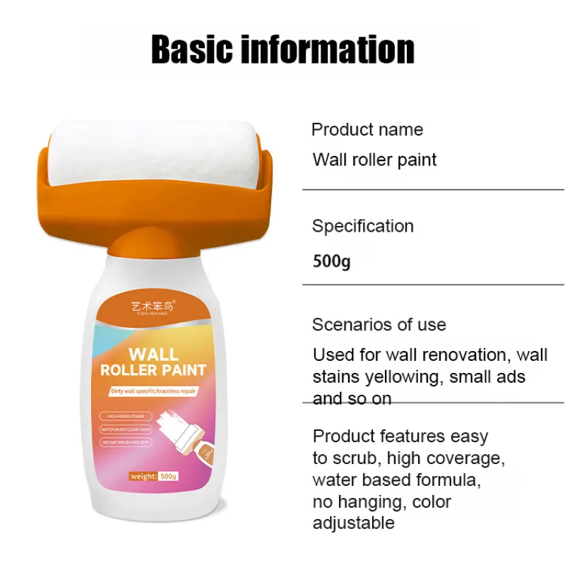 White Waterborne Roller Paint Water-Based Wall Repair Paint Self-Brushing Interior Wall Patch Latex Paint for Home Renovation - Image 6