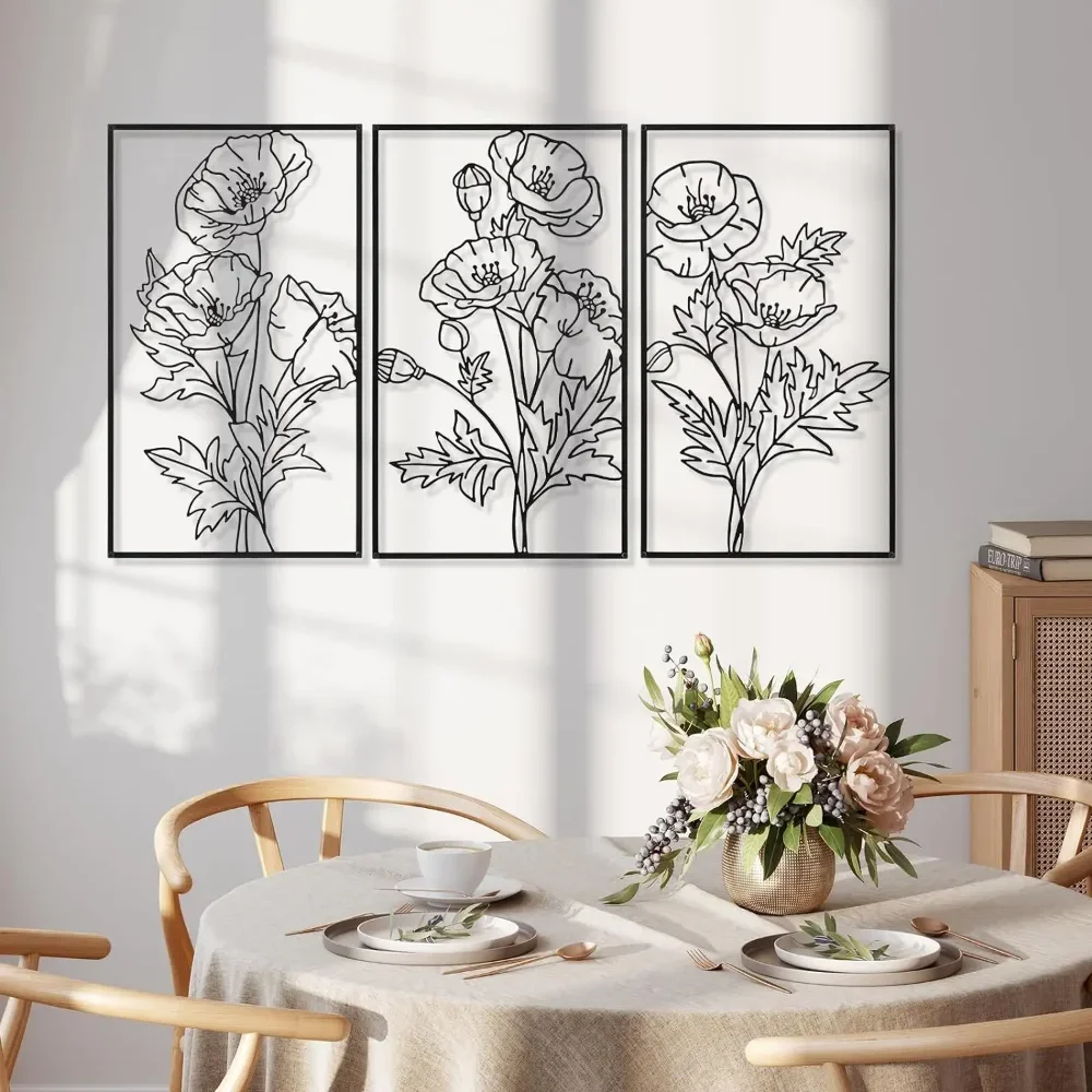 3Pcs Black Art Minimalist Flower Wall Decor – Bedroom, Bathroom, Kitchen Floral Wall Sculpture, Elegant Home Decoration - Image 6