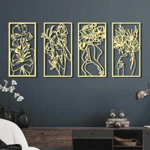 4-Pack Modern Abstract Female Line Art - Metal Wall Sculptures, Single Stroke Iron Decor